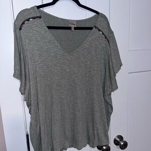 Como Vintage Sage Green Blouse with Colorful Accents